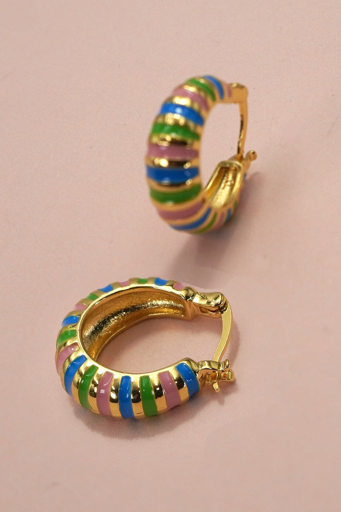 COLORFUL ENAMEL HUGGIE HOOP EARRINGS | 40E360