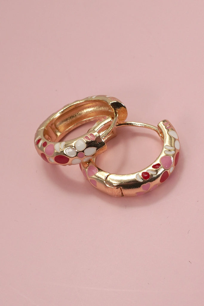 COLORFUL ENAMEL FLOWER HUGGIE HOOP EARRINGS | 40E359