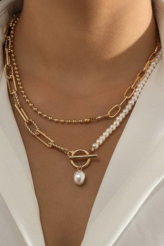 PEARL MIX DOUBLE LAYER TOGGLE NECKLACE | 40NK9460