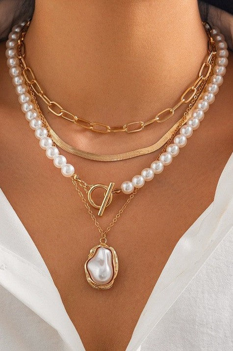 PEARL CHARM MULTILAYER PEARL GOLD MIX  NECKLACE  | 40NK9458