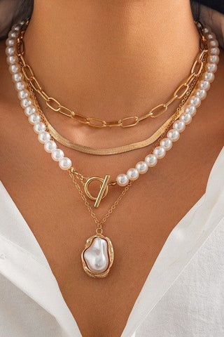 PEARL CHARM MULTILAYER PEARL GOLD MIX  NECKLACE  | 40NK9458