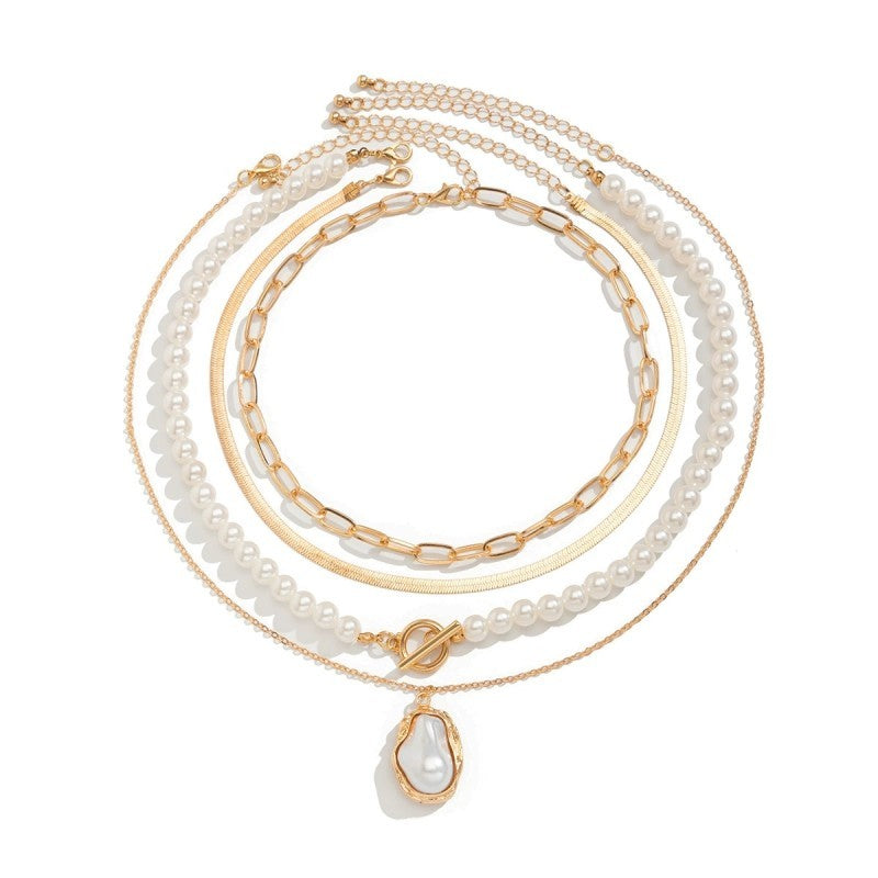 PEARL CHARM MULTILAYER PEARL GOLD MIX  NECKLACE  | 40NK9458