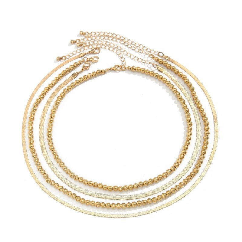 MULTILAYER BALL HERRINGBONE CHAIN MIX NECKLACE | 40NK9459