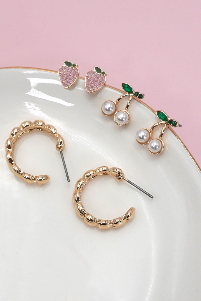 CHERRY STRAWBERRY STUD HOOP SET EARRINGS | 80E6661