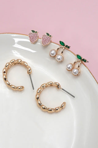 CHERRY STRAWBERRY STUD HOOP SET EARRINGS | 80E6661