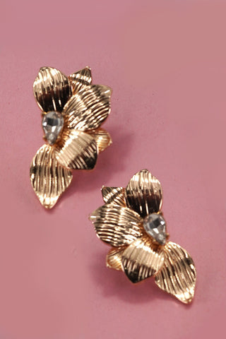 HALF FLOWER TEARDROP STONE STUD EARRINGS | 80E6648