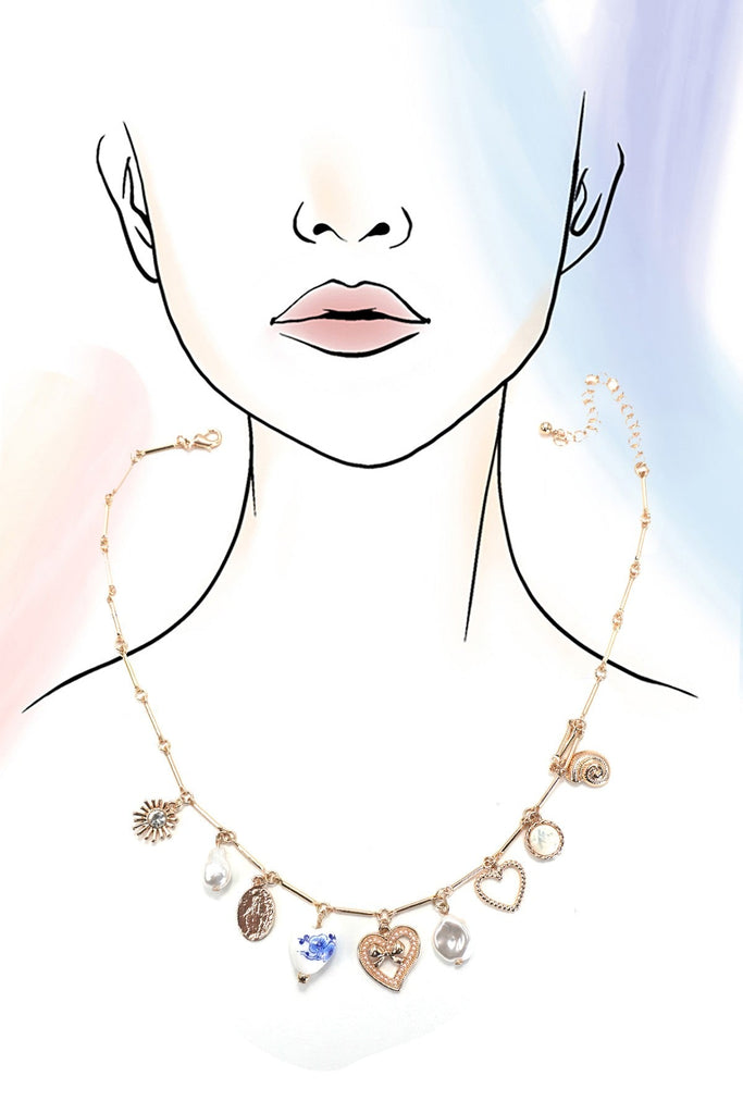 CHARM NECKLACE-CERAMIC PORCELAIN HEART PEARL |  80N91553