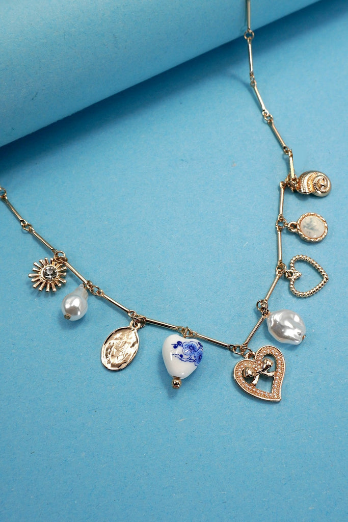 CHARM NECKLACE-CERAMIC PORCELAIN HEART PEARL |  80N91553