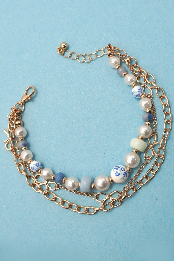 CERAMIC PORCELAIN PEARL BOW CHAIN BRACELET | 80B1372