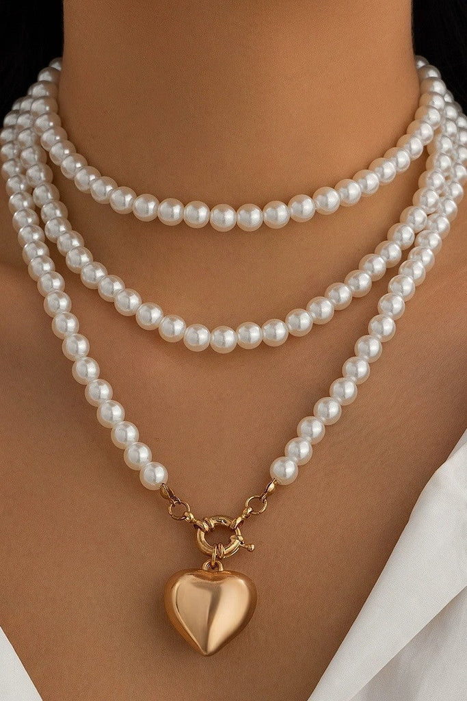 MULTI WRAP PEARL BEADED HEART CHARM NECKLACE | 40NK9464
