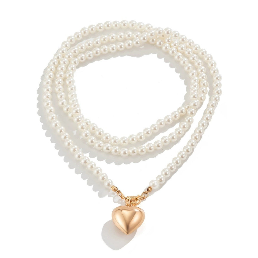 MULTI WRAP PEARL BEADED HEART CHARM NECKLACE | 40NK9464