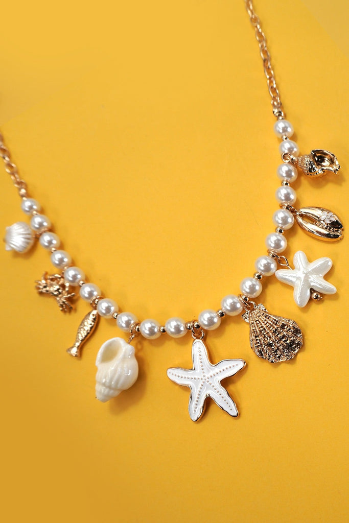 CHARM PERAL NECKLACE-SEASHELL STARFISH CRAB FISH | 80N91704