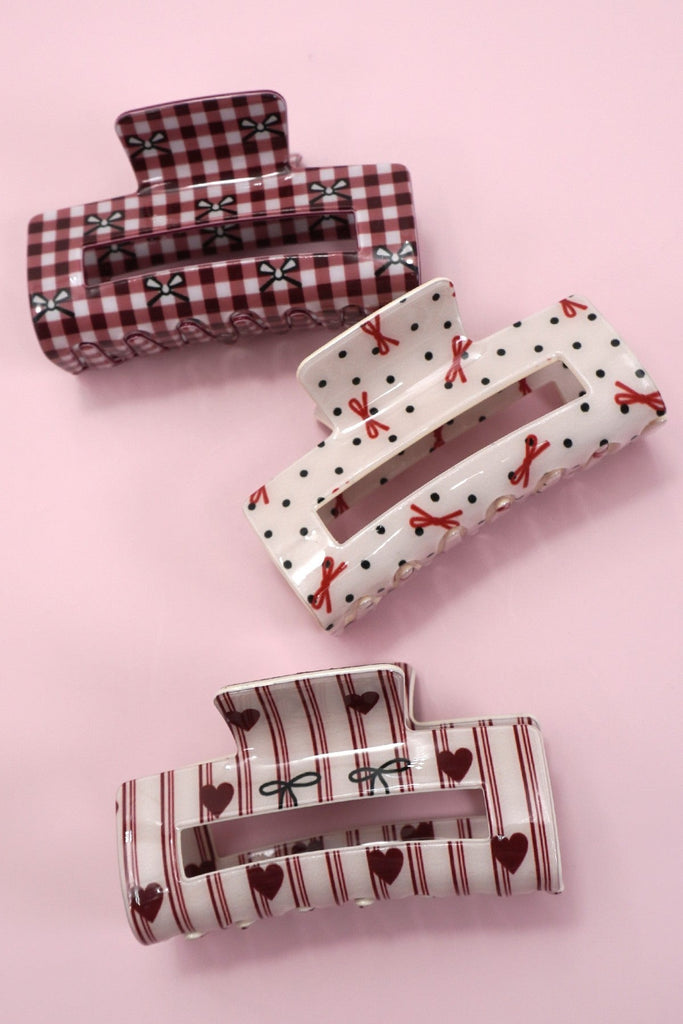 JUMBO  BOW HEART RECTANGLE HAIR CLAW CLIPS | 40H935