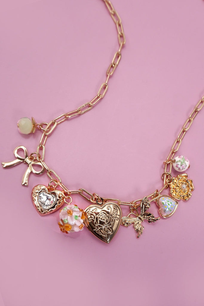 CHARM NECKLACE-HEART LOCKET BUTTERFLY BOW FLOWER | 80N91736
