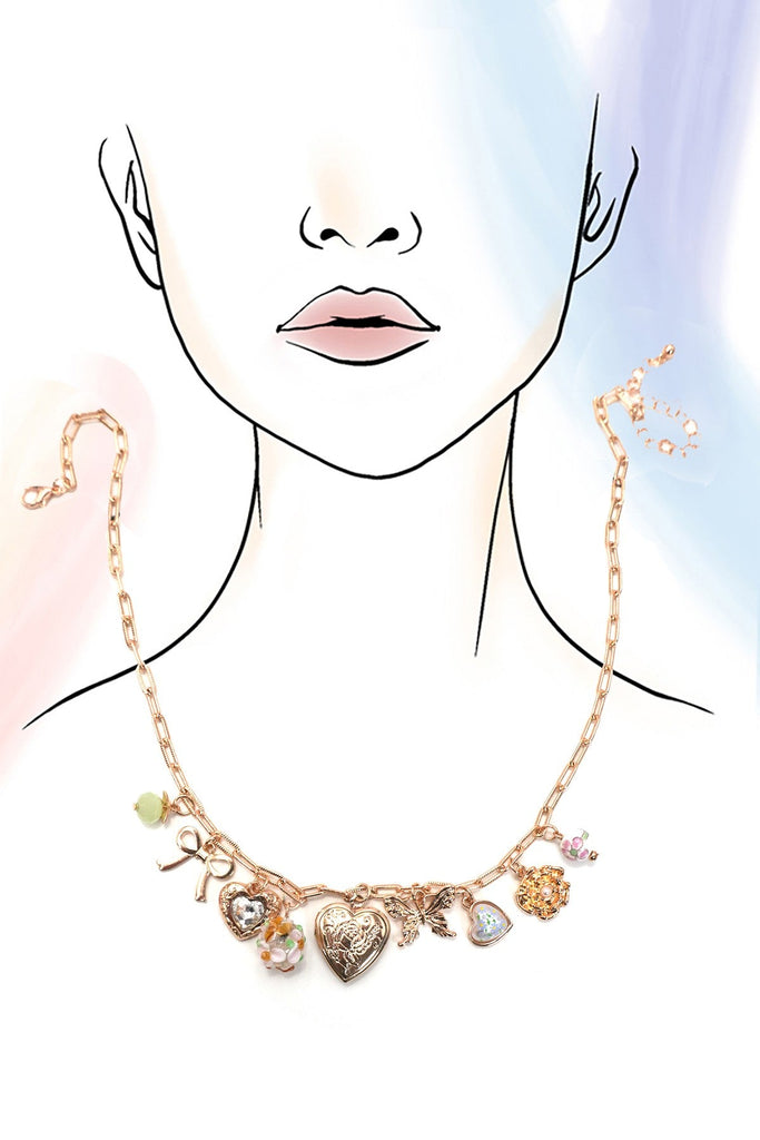 CHARM NECKLACE-HEART LOCKET BUTTERFLY BOW FLOWER | 80N91736