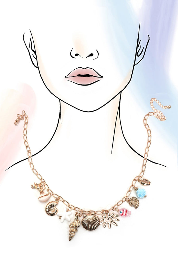 CHARM NECKLACE-SEASHELL LOCKET PUKA FISH SEA LIFE | 80N91727