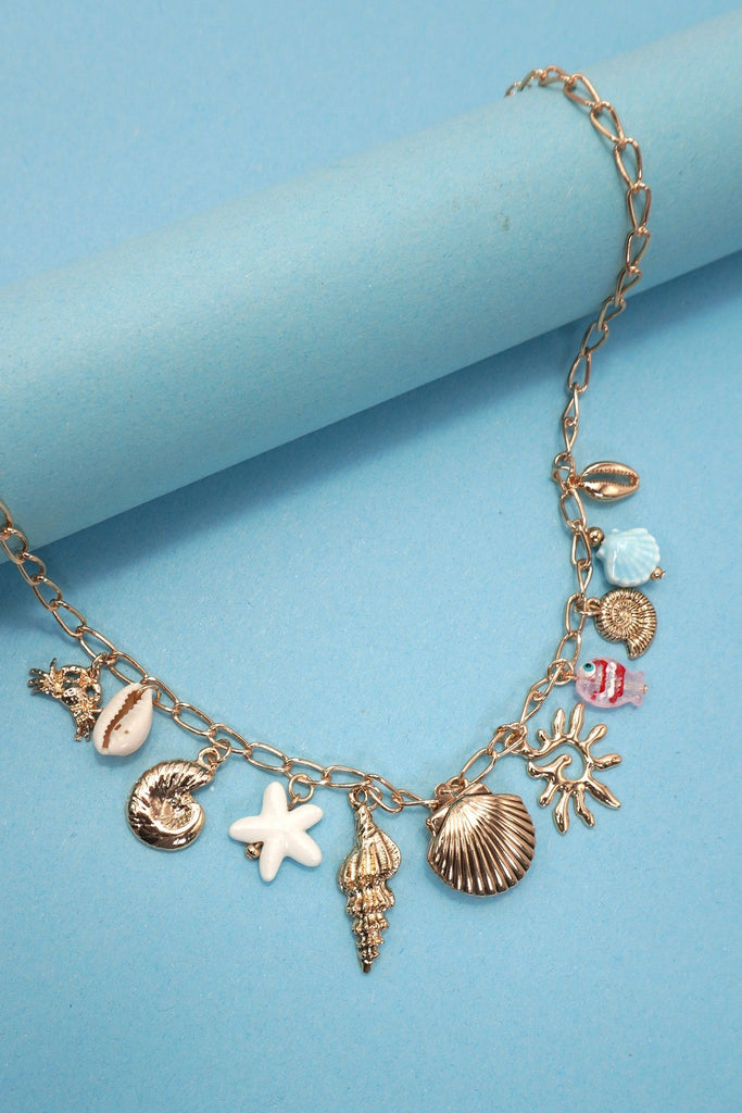 CHARM NECKLACE-SEASHELL LOCKET PUKA FISH SEA LIFE | 80N91727