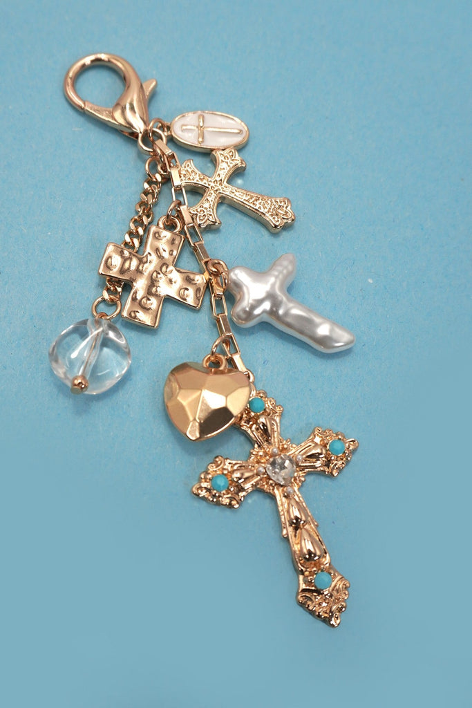 BAG CHARM- WESTERN HEART PEARLIZED CROSS | 80K040