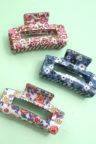 JUMBO FLORAL RECTANGLE HAIR CLAW CLIPS | 40H936