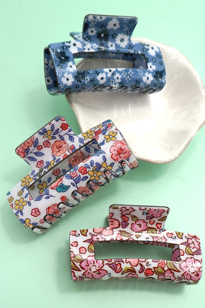JUMBO FLORAL RECTANGLE HAIR CLAW CLIPS | 40H936