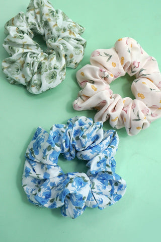CHIFFON FLORAL TOILE SCRUNCHIES SET OF 3 | 40S738