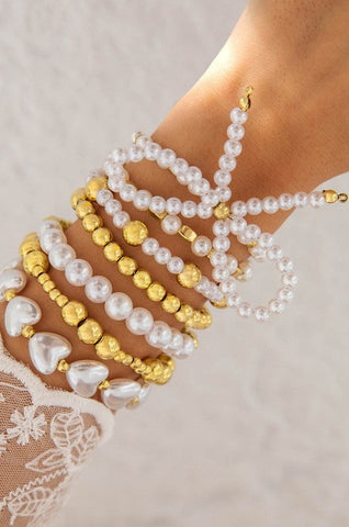 MULTILAYER BALL CHAIN BEAD PEARL BOW BRACELET | 40B5158