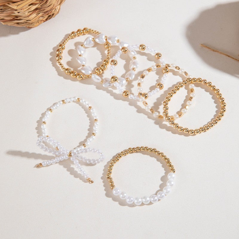 MULTILAYER BALL CHAIN BEAD PEARL BOW BRACELET | 40B5158