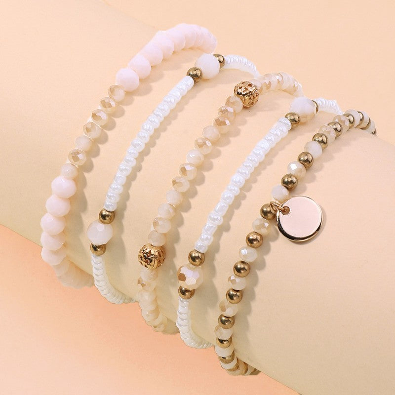 MULTILAYER BEADED CHAIN DISC CHARM BRACELET | 40B5160