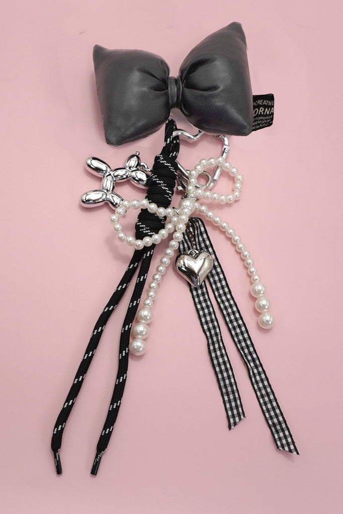 TRENDING PUFFY BOW ROPE PEARL BAG CHARM KEYCHAIN | 40KC158