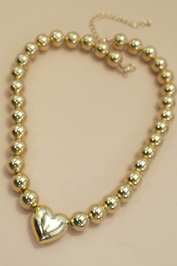 PUFFY HEART BALL CHAIN NECKLACE | 40NK9484