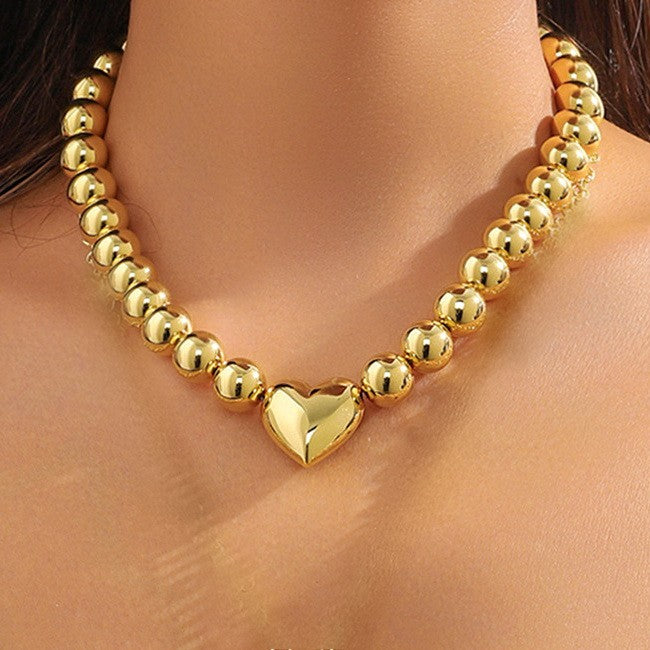 PUFFY HEART BALL CHAIN NECKLACE | 40NK9484