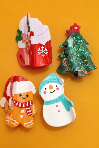 CHRISTMAS TREE SANTA SNOWMAN HAIR CLAW CLIPS | 40H939