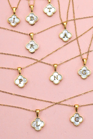 18K STAINLESS STEEL MOP CLOVER INITIAL NECKLACE | 40NK9487