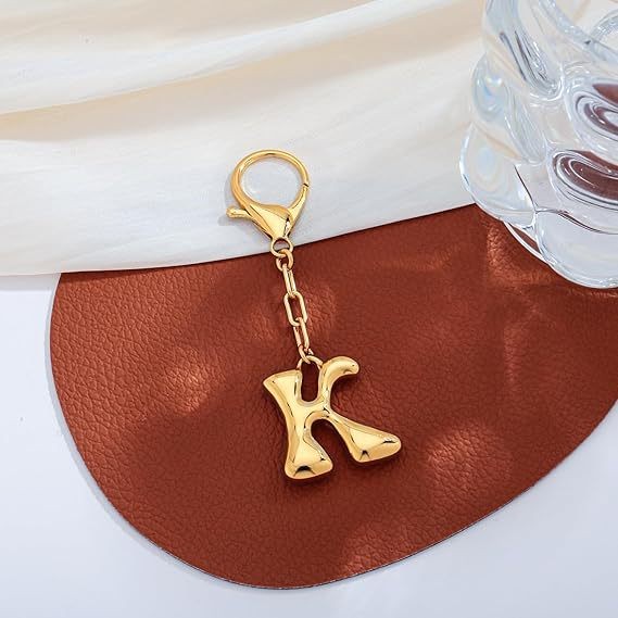 Bubble Letter Monogram Bag Charm Key Chain | 40KC161