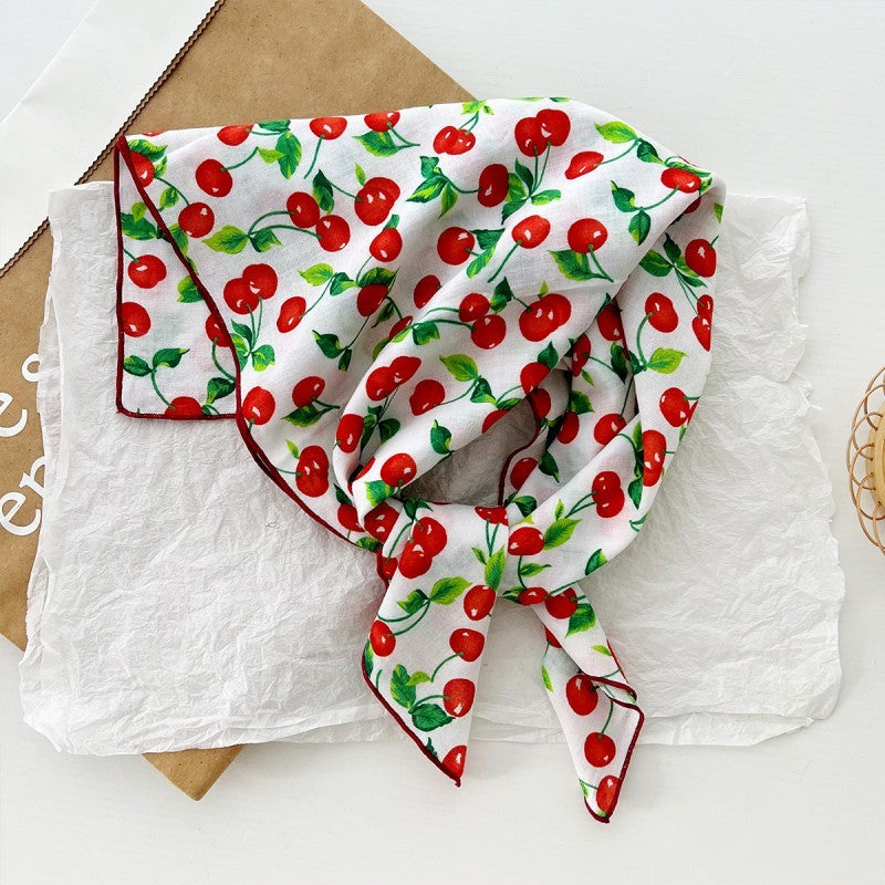 COTTON CHERRY PRINT SILKY FEELING BANDANA SCARF | 40SC646