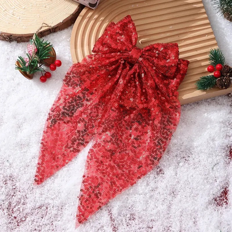 CHRISTMAS SEQUIN ORGANZA BOW RIBBON HAIR CLIPS | 40H949