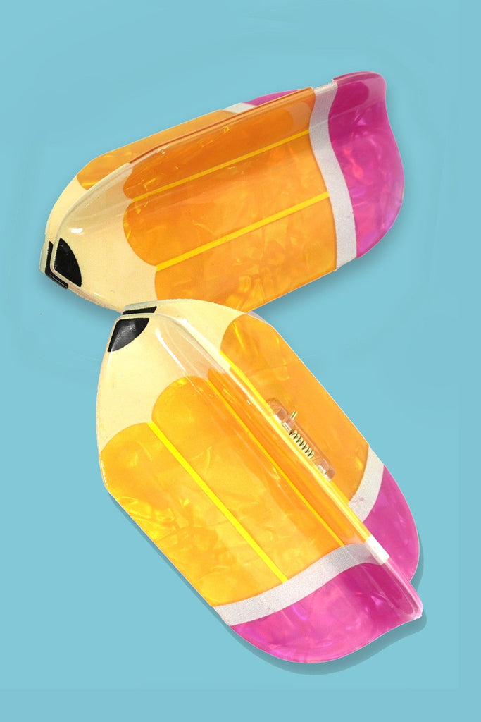JUMBO PVC FUN SCHOOL PENCIL HAIR CLAW CLIPS | 40H951