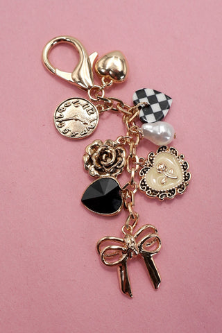 BOW CHECKER HEART FLOWER BAG CHARM | 80K049