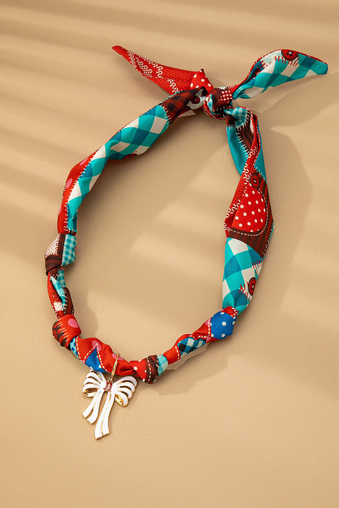 HANDMADE SCARF NECKLACE - CHRISTMAS SNOWMAN BOW | 80N91827