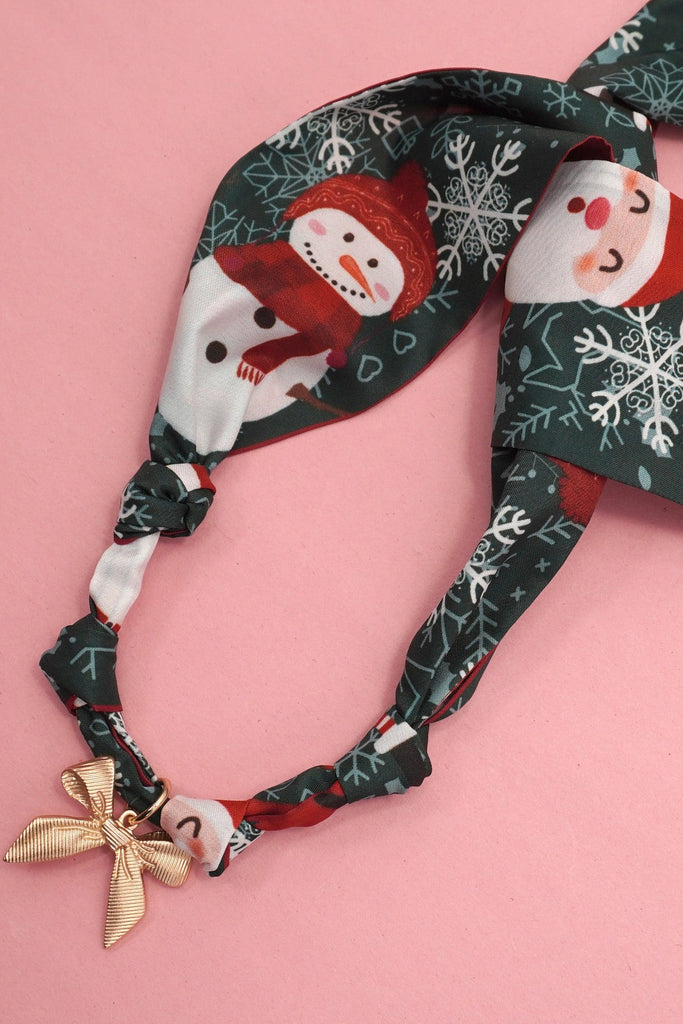 HANDMADE SCARF NECKLACE - CHRISTMAS SNOWMAN BOW | 80N91827