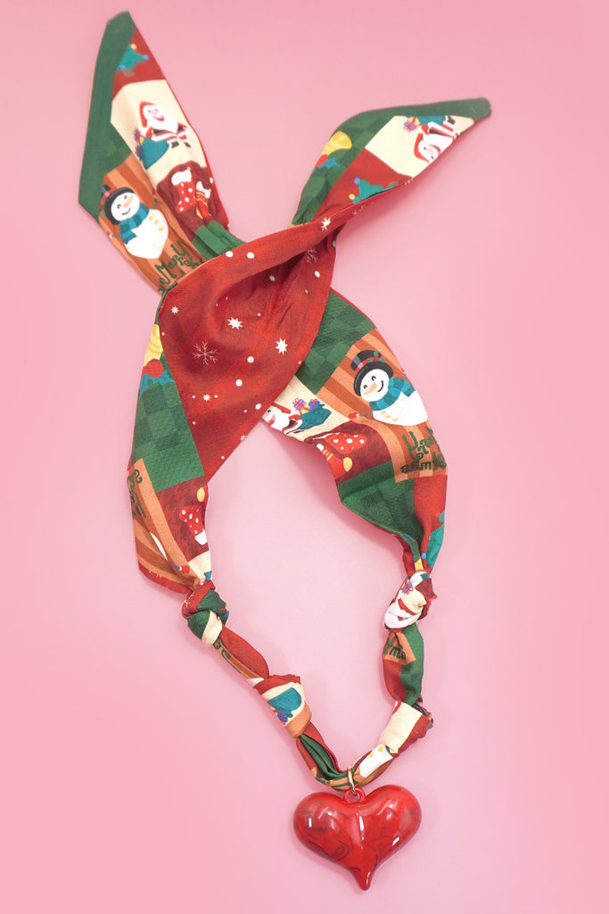 HANDMADE SCARF NECKLACE - CHRISTMAS SNOWMAN BOW | 80N91827