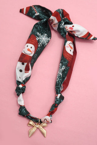 HANDMADE SCARF NECKLACE - CHRISTMAS SNOWMAN BOW | 80N91827