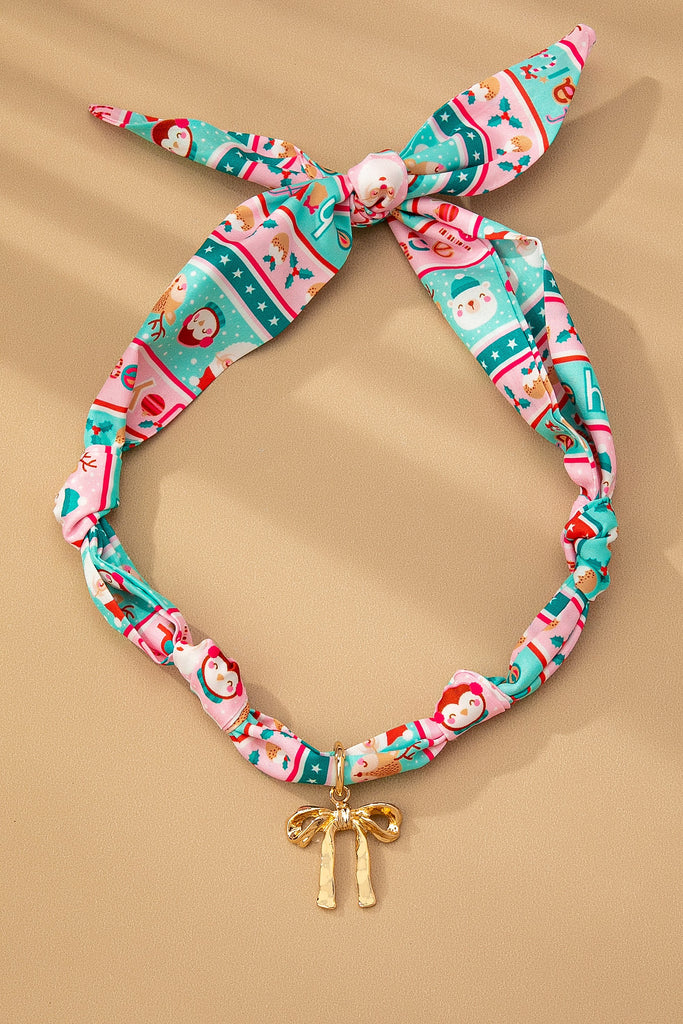 HANDMADE SCARF NECKLACE - CHRISTMAS SNOWMAN BOW | 80N91827