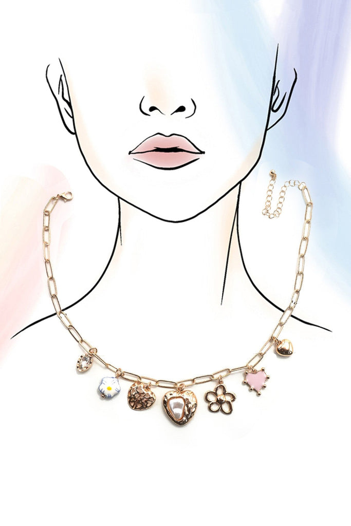 CHARM NECKLACE-PORCELAIN HEART FLOWER CHARM | 80N91802