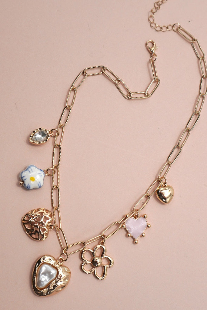 CHARM NECKLACE-PORCELAIN HEART FLOWER CHARM | 80N91802