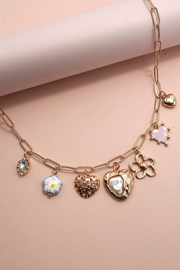 CHARM NECKLACE-PORCELAIN HEART FLOWER CHARM | 80N91802