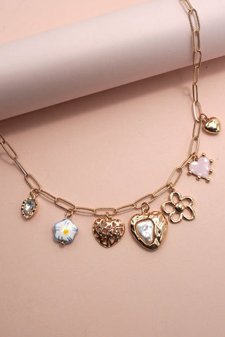 CHARM NECKLACE-PORCELAIN HEART FLOWER CHARM | 80N91802