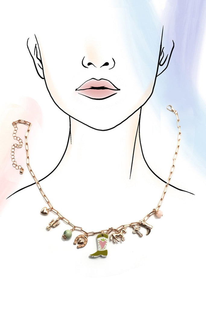 CHARM NECKLACE-WESTERN BOOT HORSE CROSS CHARM | 80N91803