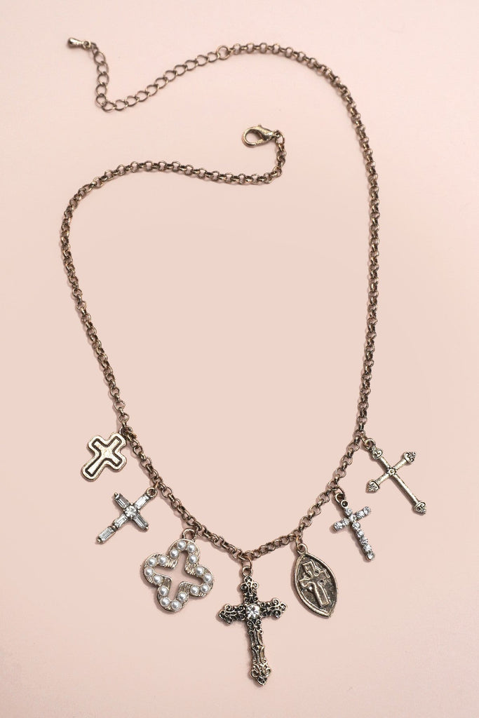 CHARM NECKLACE-BURNISH GOLD CROSS CHARMS | 80N91812