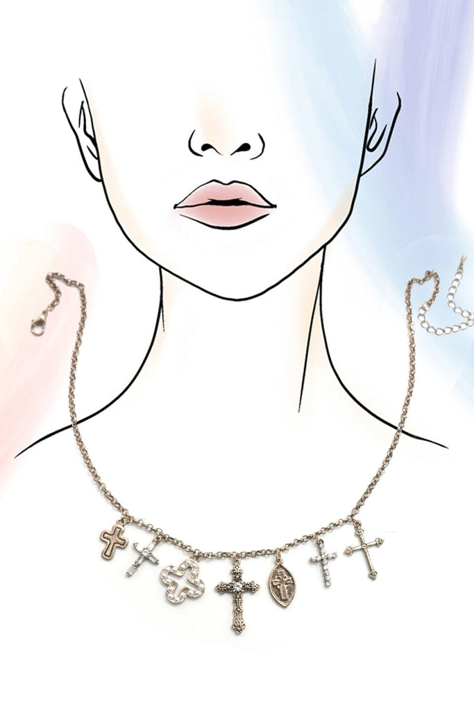 CHARM NECKLACE-BURNISH GOLD CROSS CHARMS | 80N91812